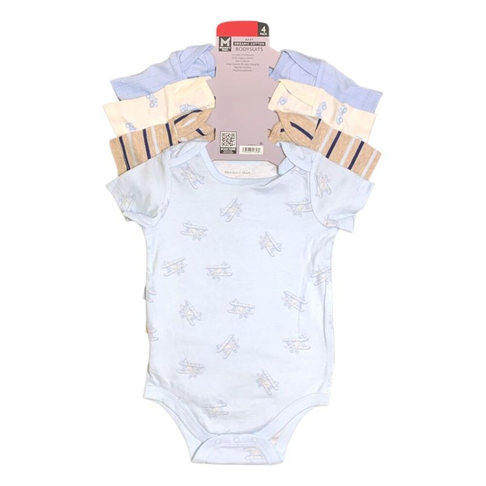 Blue - Member's Mark Baby's Organic Cotton Bodysuits, 4 Pack, Long Sleeve, Snap